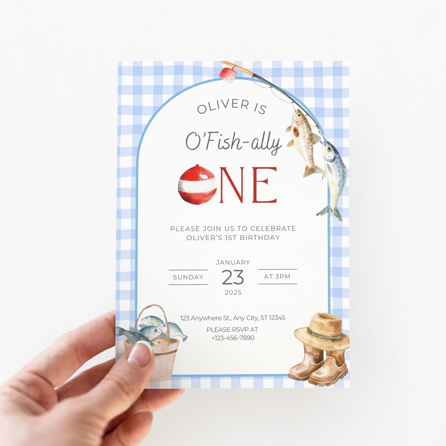 O Fishally One Birthday Invitation, Fishing Party Editable Template, First Birthday Gone Fishing Invite