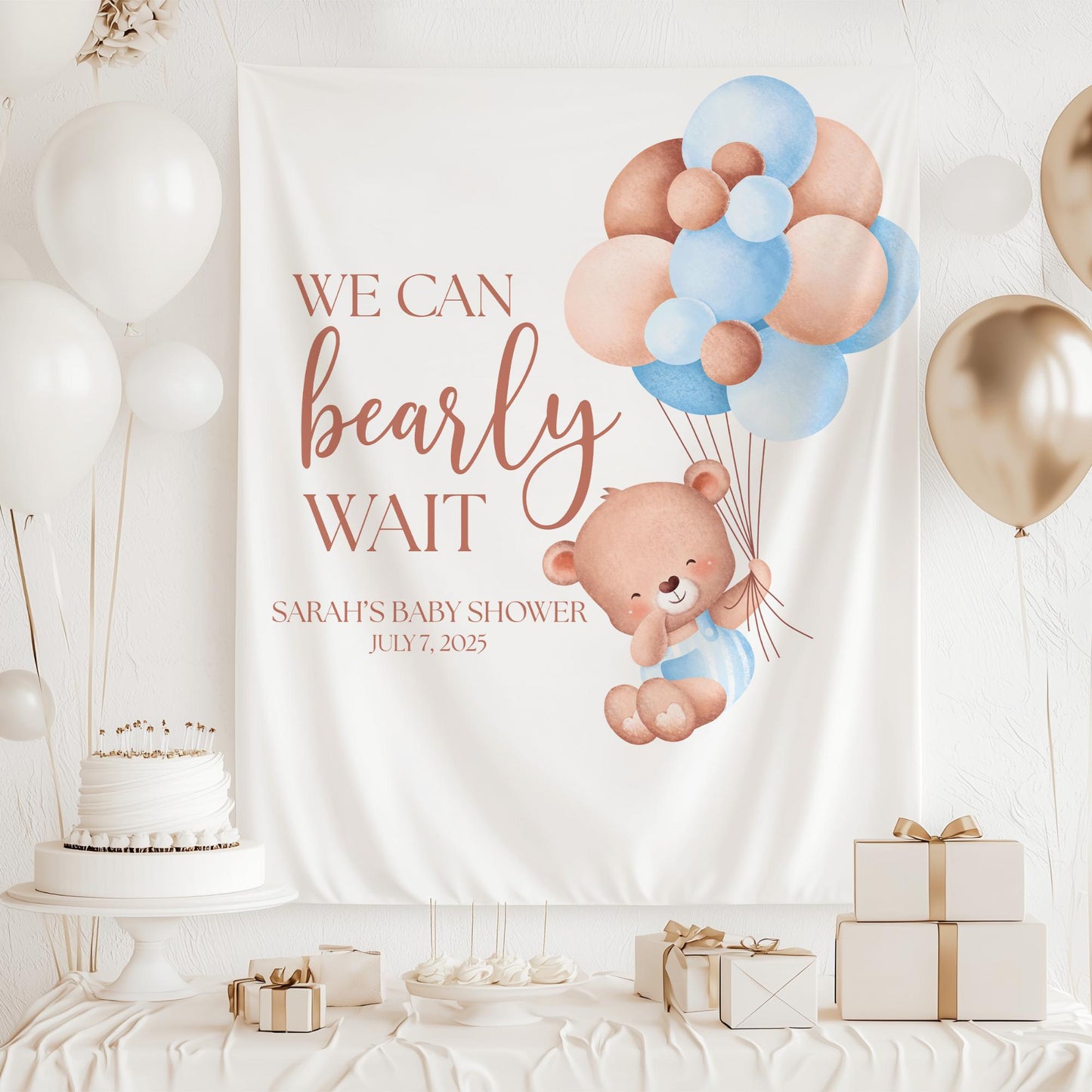 We Can Bearly Wait Baby Shower Banner Teddy Bear Baby Shower Welcome Sign Gender Neutral Baby Shower Backdrop Bear Balloon Baby shower Sign