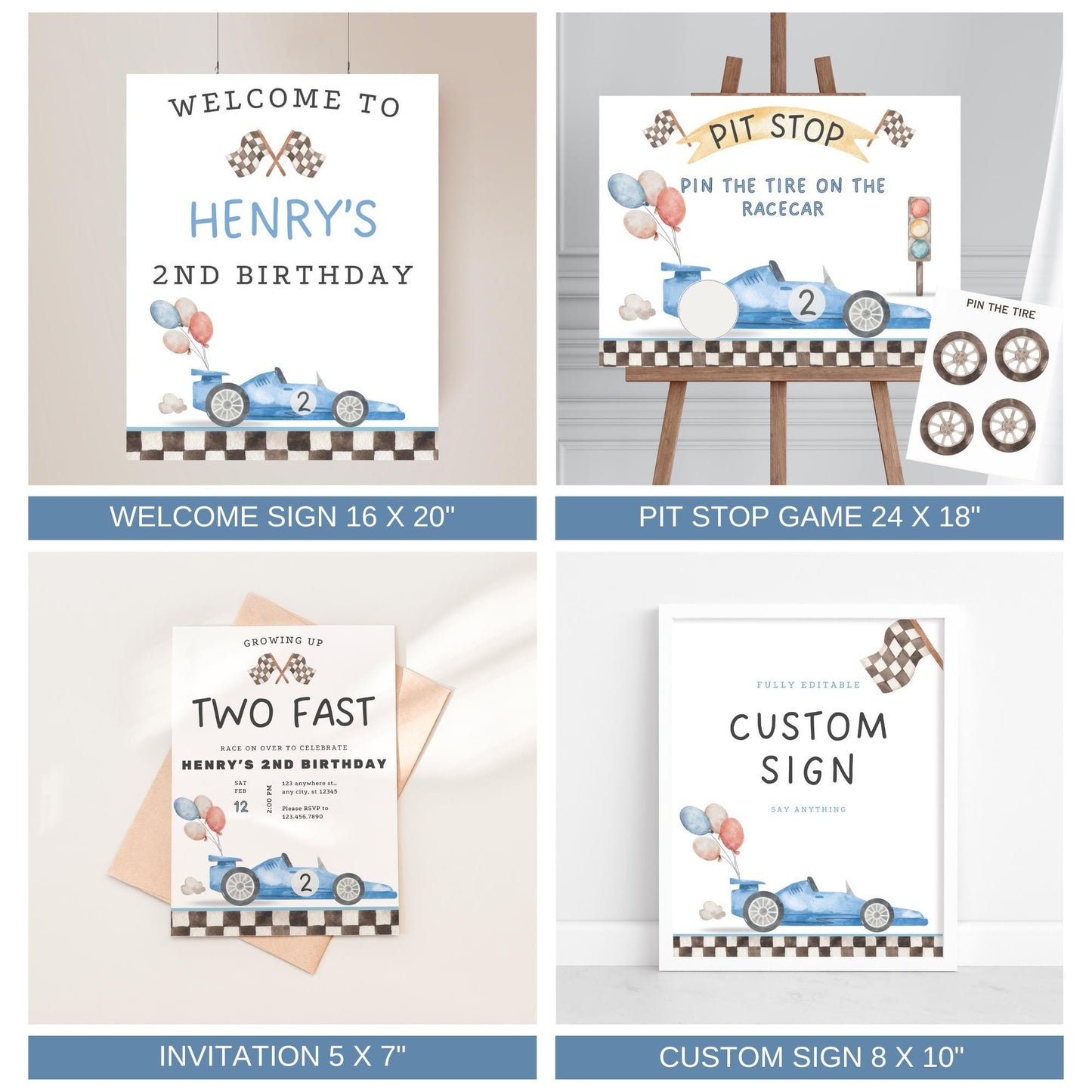 Two Fast Birthday Bundle Two Fast Two Curious Birthday Party Decor Race Car Birthday Vintage Racecar Theme Party Boy 2nd Birthday Decor