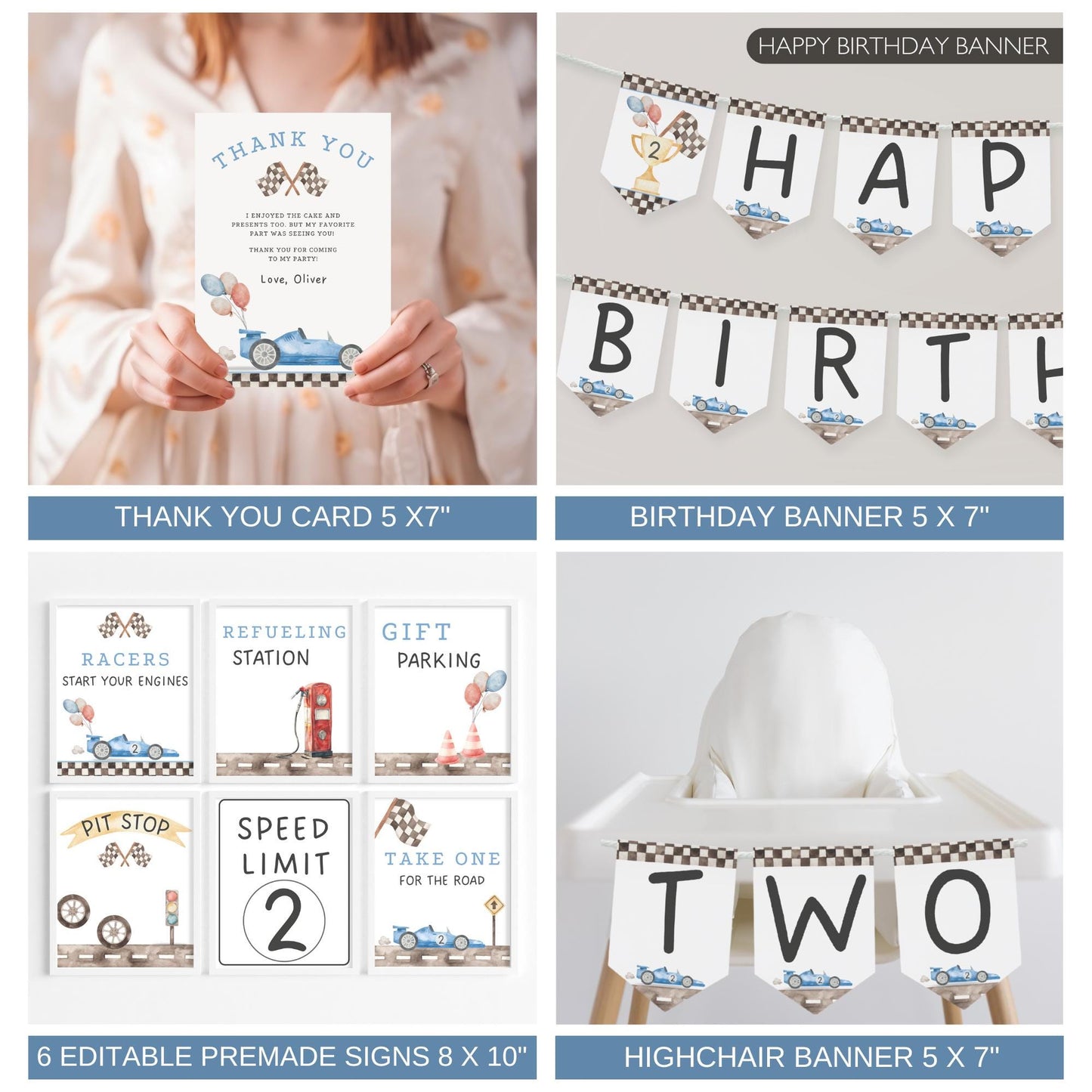 Two Fast Birthday Bundle Two Fast Two Curious Birthday Party Decor Race Car Birthday Vintage Racecar Theme Party Boy 2nd Birthday Decor