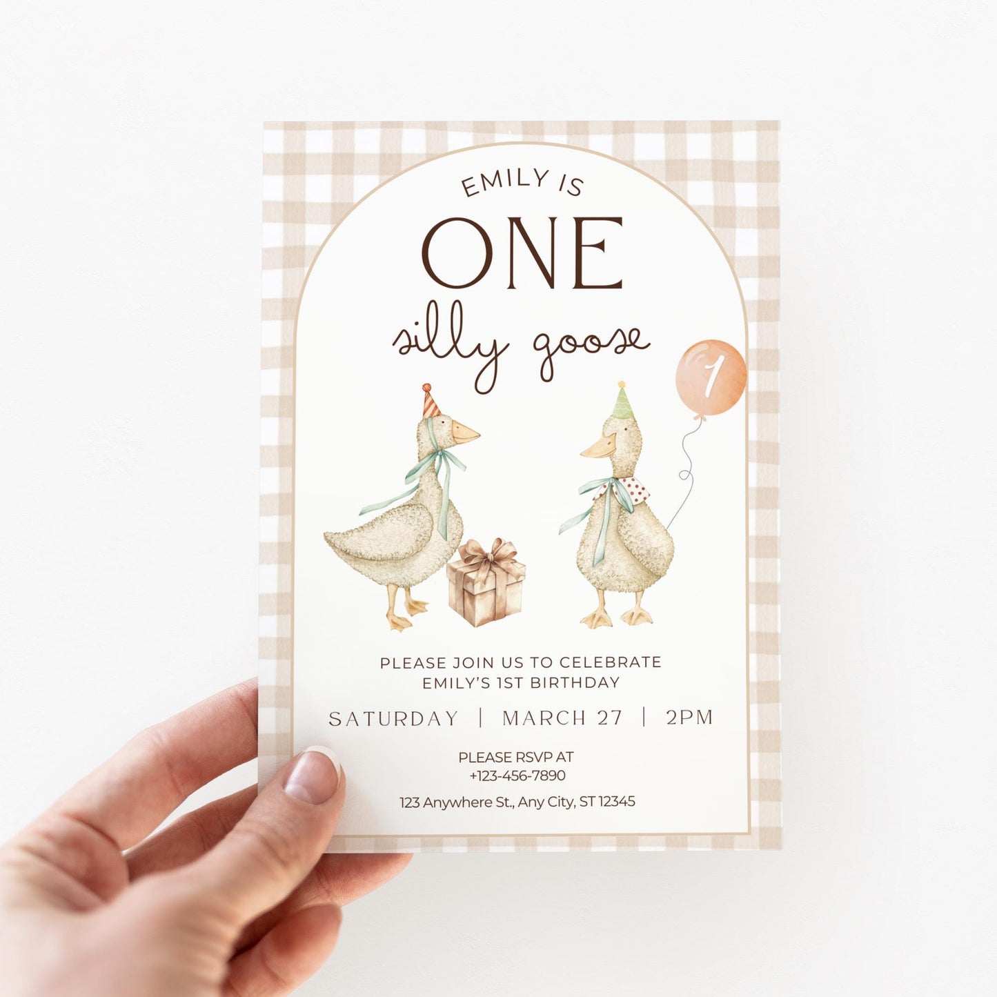 One Silly Goose Birthday Invite Gender Neutral First Birthday 1st Birthday Silly Goose Decor Editable Invitation Nursery Rhyme Birthday