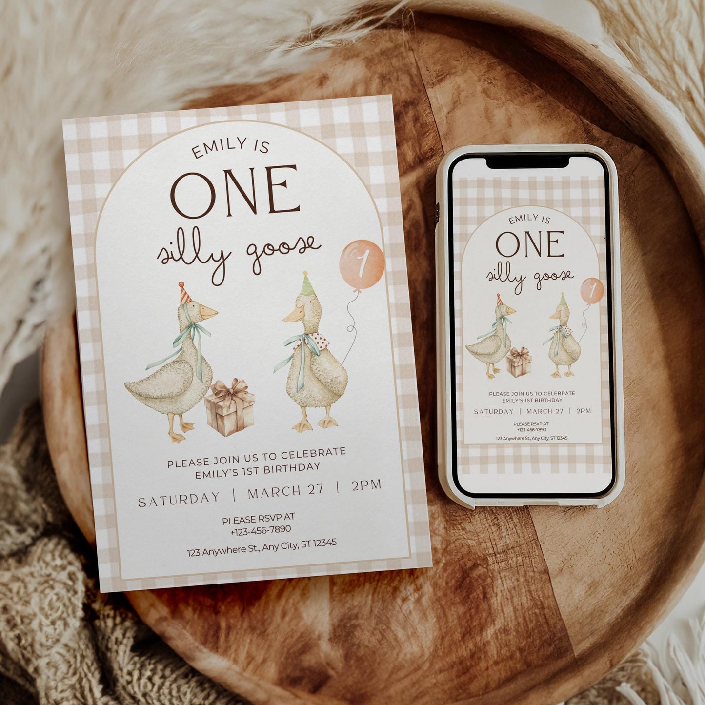 One Silly Goose Birthday Invite Gender Neutral First Birthday 1st Birthday Silly Goose Decor Editable Invitation Nursery Rhyme Birthday