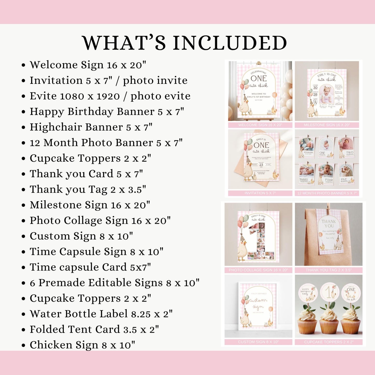 One Cute Chick Birthday Bundle This Chick is One First Birthday Party Decor Chicken 1st Birthday Invite Farm Theme Party Chick Birthday