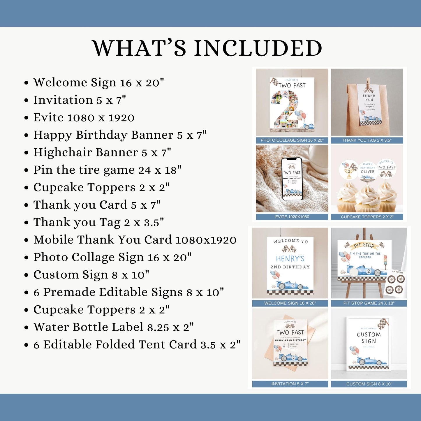 Two Fast Birthday Bundle Two Fast Two Curious Birthday Party Decor Race Car Birthday Vintage Racecar Theme Party Boy 2nd Birthday Decor