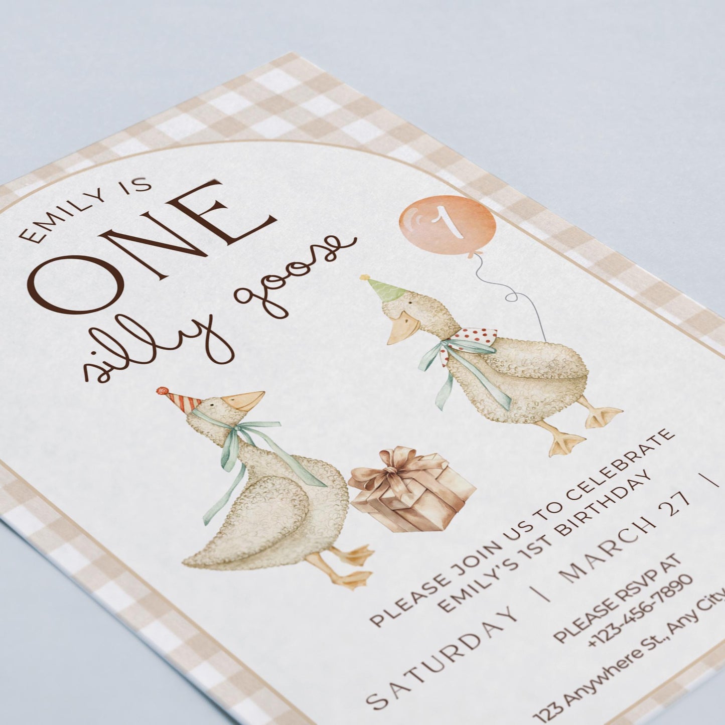 One Silly Goose Birthday Invite Gender Neutral First Birthday 1st Birthday Silly Goose Decor Editable Invitation Nursery Rhyme Birthday