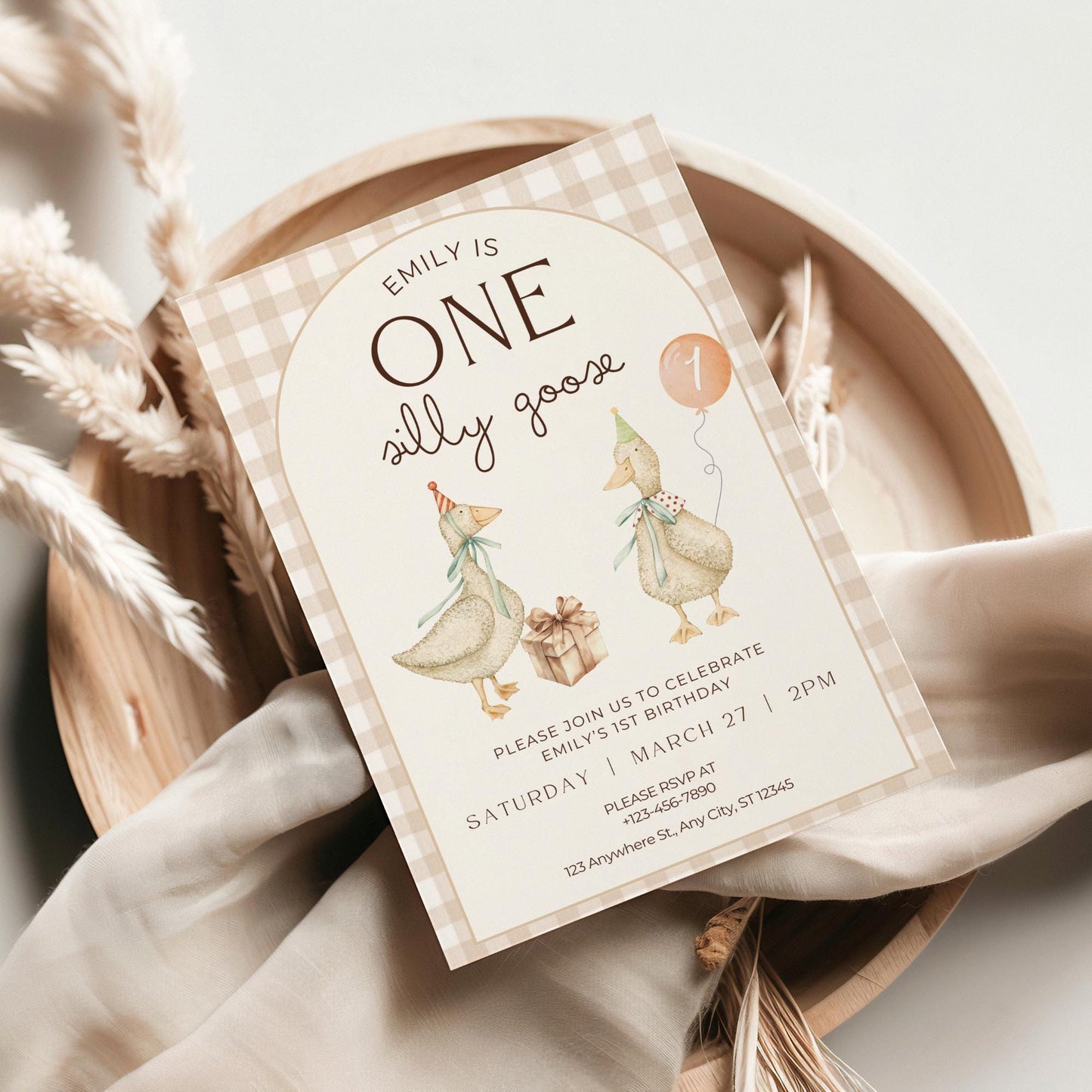 One Silly Goose Birthday Invite Gender Neutral First Birthday 1st Birthday Silly Goose Decor Editable Invitation Nursery Rhyme Birthday