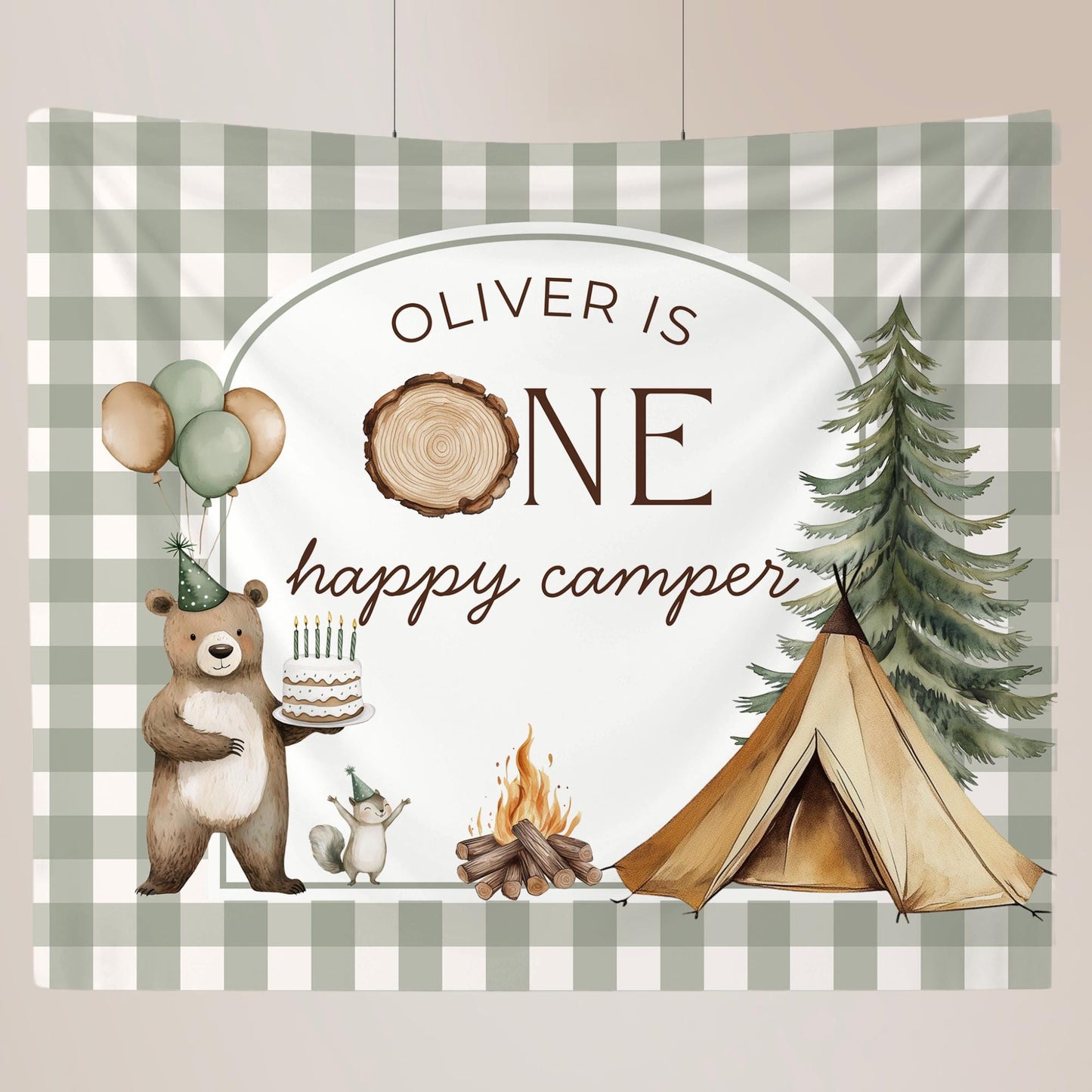 One Happy Camper Birthday Backdrop One Happy Camper Welcome Sign Camping Birthday Banner Personalized Woodland Birthday Decoration