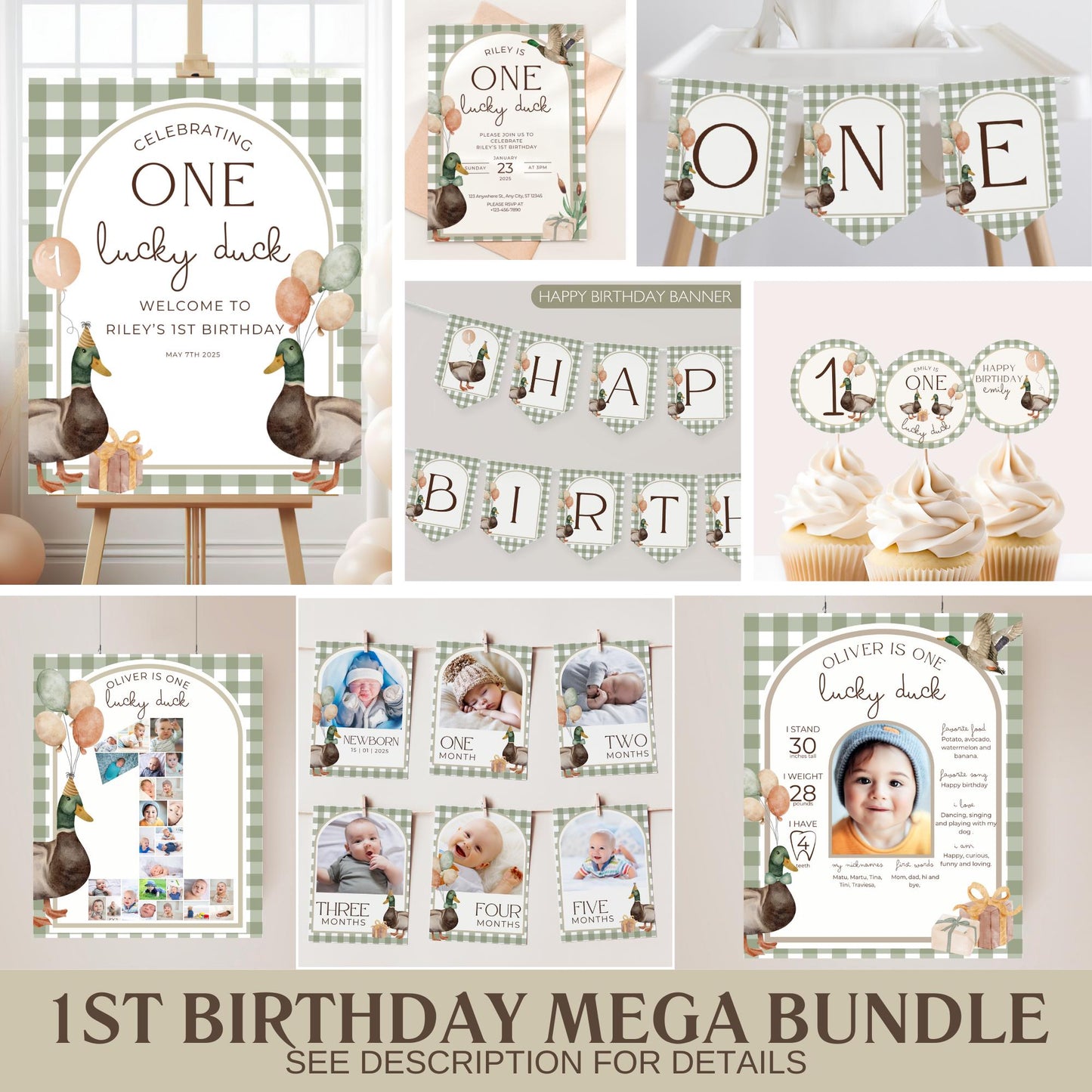 One Lucky Duck Birthday Invite Duck First Birthday Party Decor Mallard Duck 1st Birthday Bundle Duck Theme Party First Hunt Birthday Decor