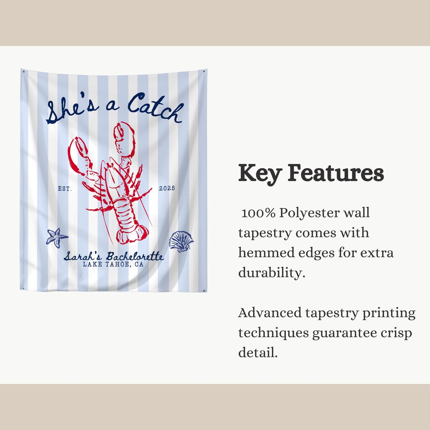 She's a Catch Bachelorette Banner Custom Lobster Theme Bachelorette Decor East Coast Bridal Shower Photo Backdrop Coastal Bachelorette Sign