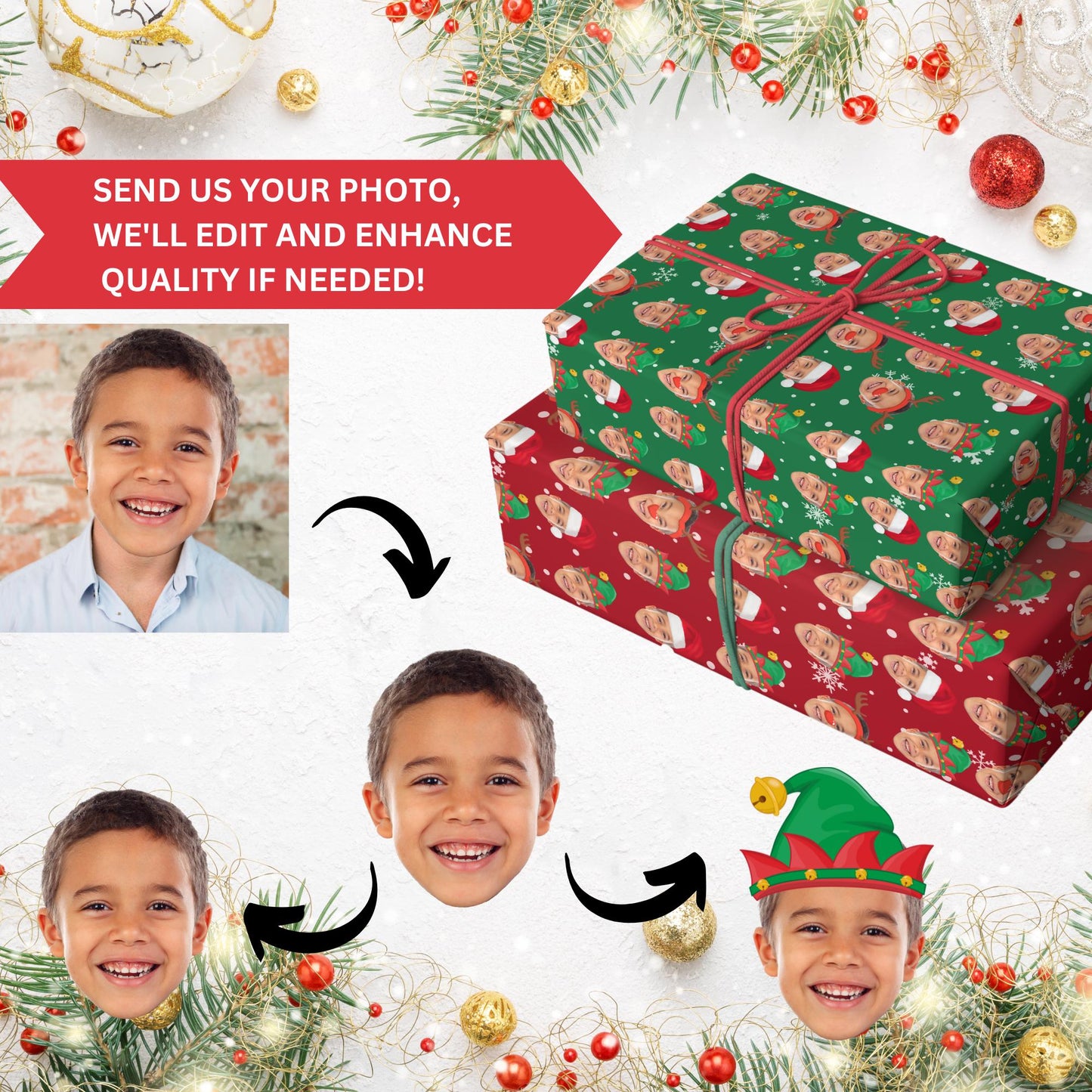 Personalized Christmas Wrapping paper Face Gift Wrap Santa Wrapping Paper Photo Christmas Gift Wrapping Xmas Paper Custom Holiday Gift Tag