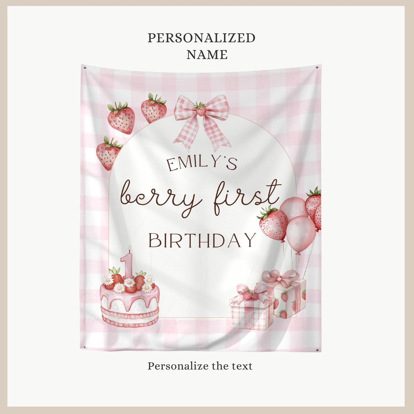 Berry First Birthday Tapestry Decor Personalized Girl 1st Birthday Banner Strawberry Birthday Welcome Sign Berry Sweet to be One Party Decor
