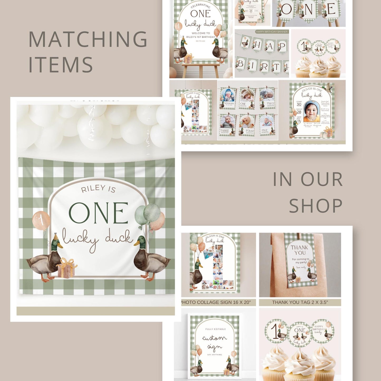One Lucky Duck Birthday Invitation Boys First Birthday Invite Mallard Duck Watercolor Duck Gingham 1st Birthday Party Invite
