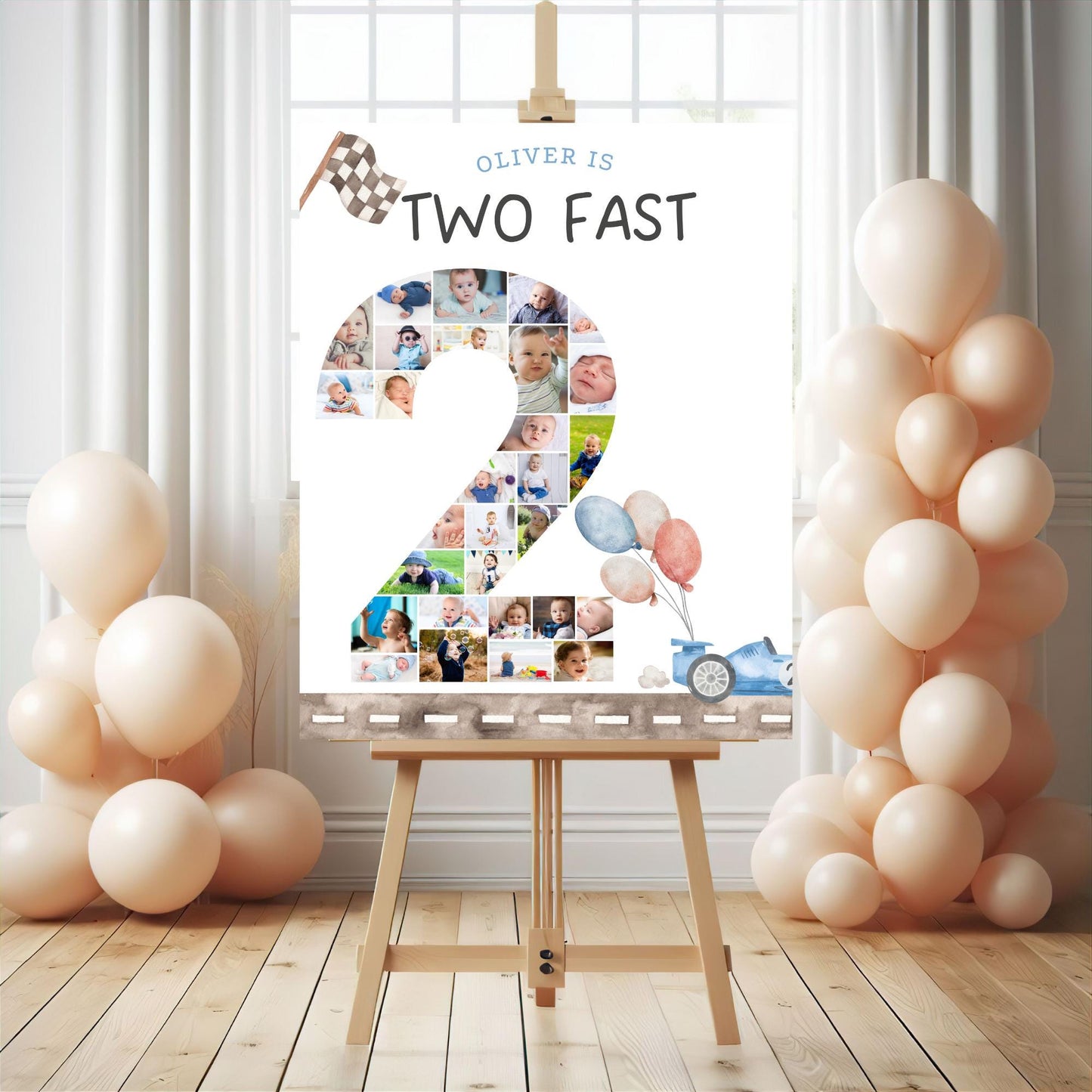 Two Fast Birthday Sign Photo Collage Editable Race Car Party Two Fast Two Curious 2nd Birthday Photo Banner Milestone photo sign