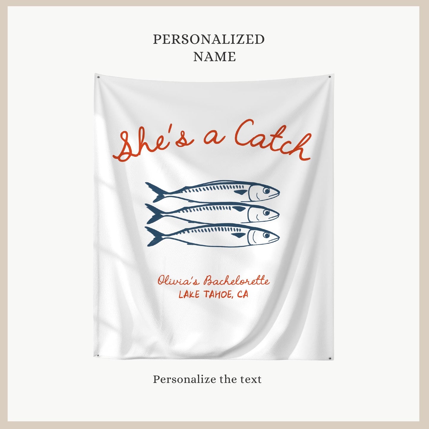 She's a Catch Bachelorette Banner Custom Fishing Theme Bachelorette Decor East Coast Bridal Shower Photo Backdrop Coastal Bachelorette Sign