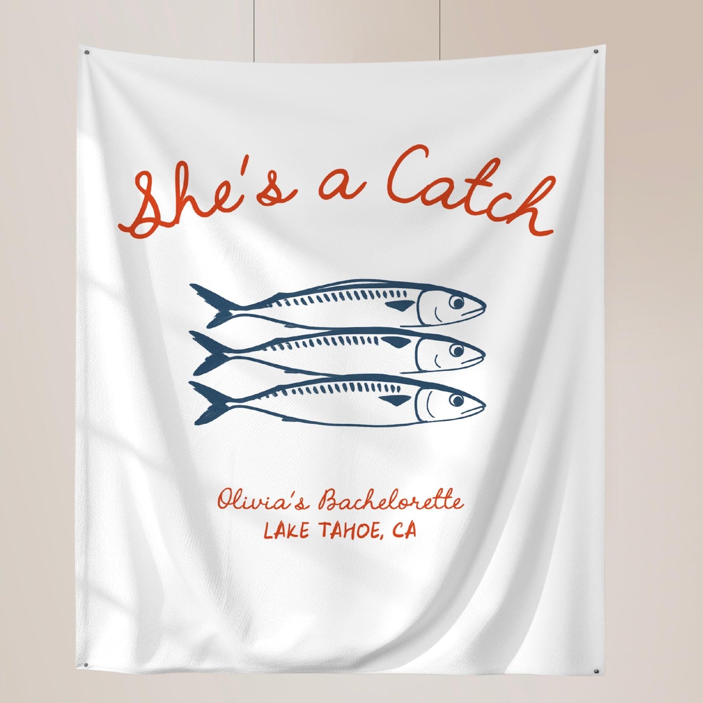 She's a Catch Bachelorette Banner Custom Fishing Theme Bachelorette Decor East Coast Bridal Shower Photo Backdrop Coastal Bachelorette Sign