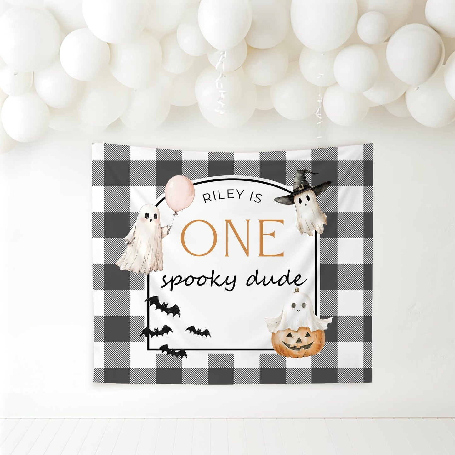 One Spooky Dude Birthday Personalized Banner 1st Birthday First Boo day Party Decor Photo Backdrop Ghost Banner Halloween First Birthday