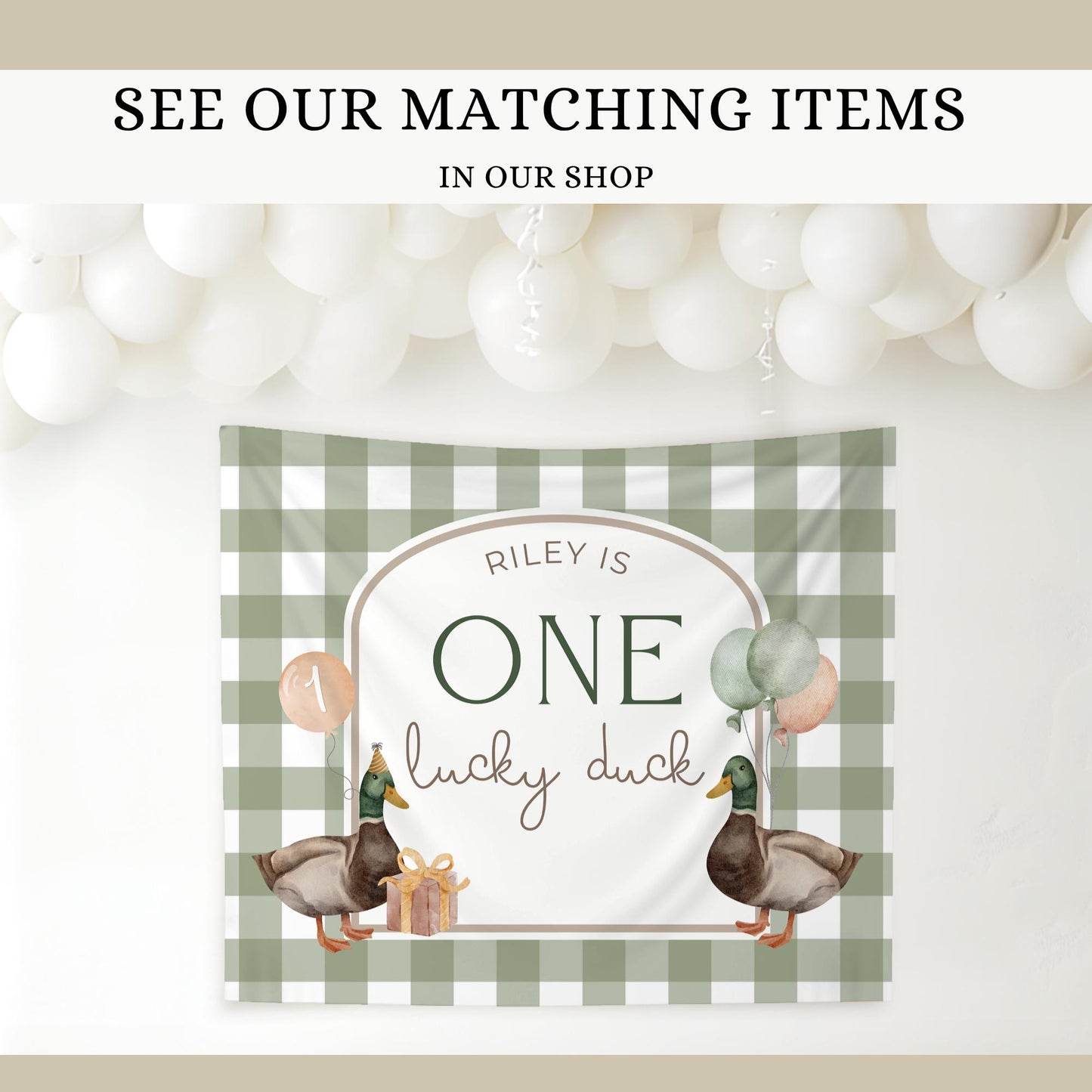 One Lucky Duck Birthday Invite Duck First Birthday Party Decor Mallard Duck 1st Birthday Bundle Duck Theme Party First Hunt Birthday Decor