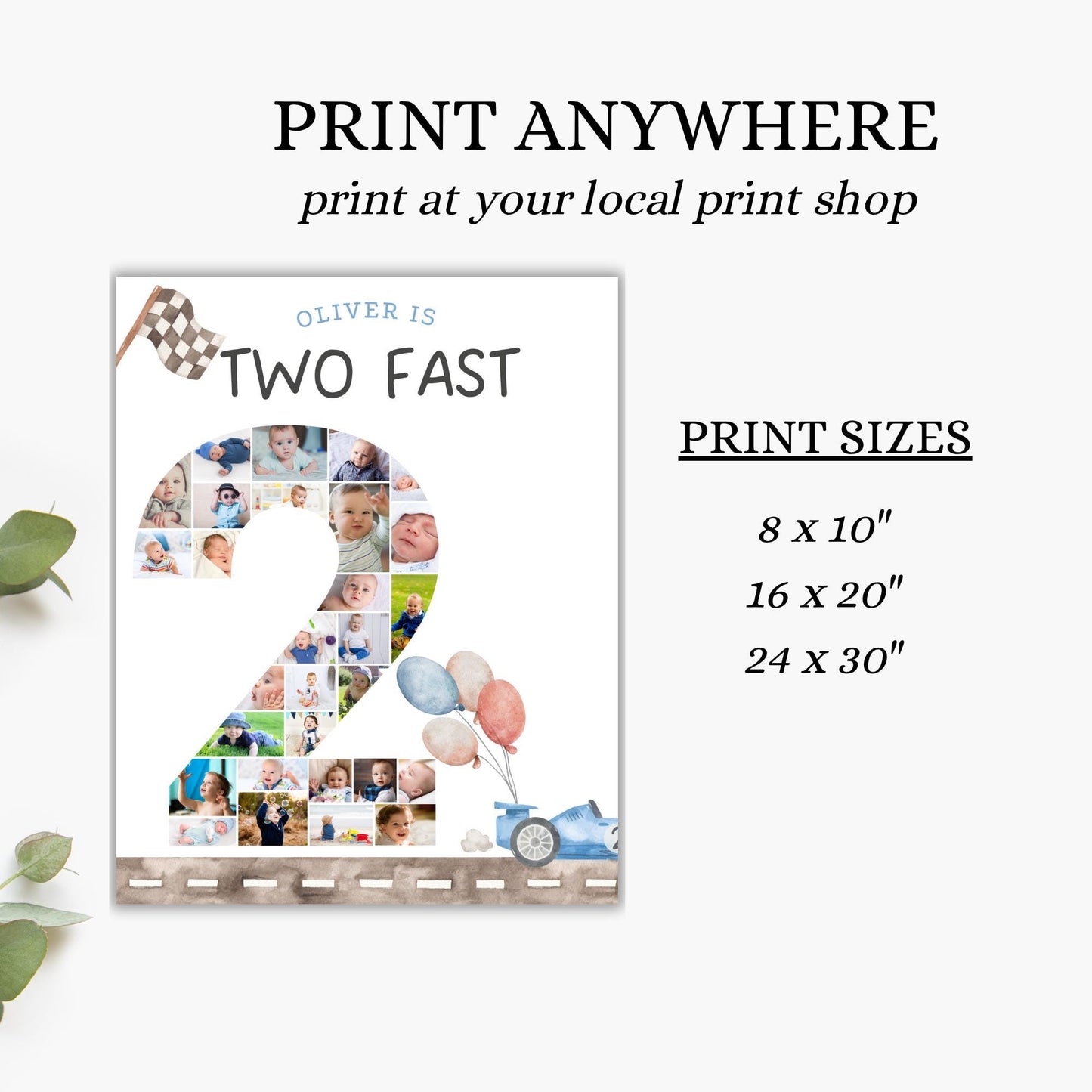 Two Fast Birthday Sign Photo Collage Editable Race Car Party Two Fast Two Curious 2nd Birthday Photo Banner Milestone photo sign