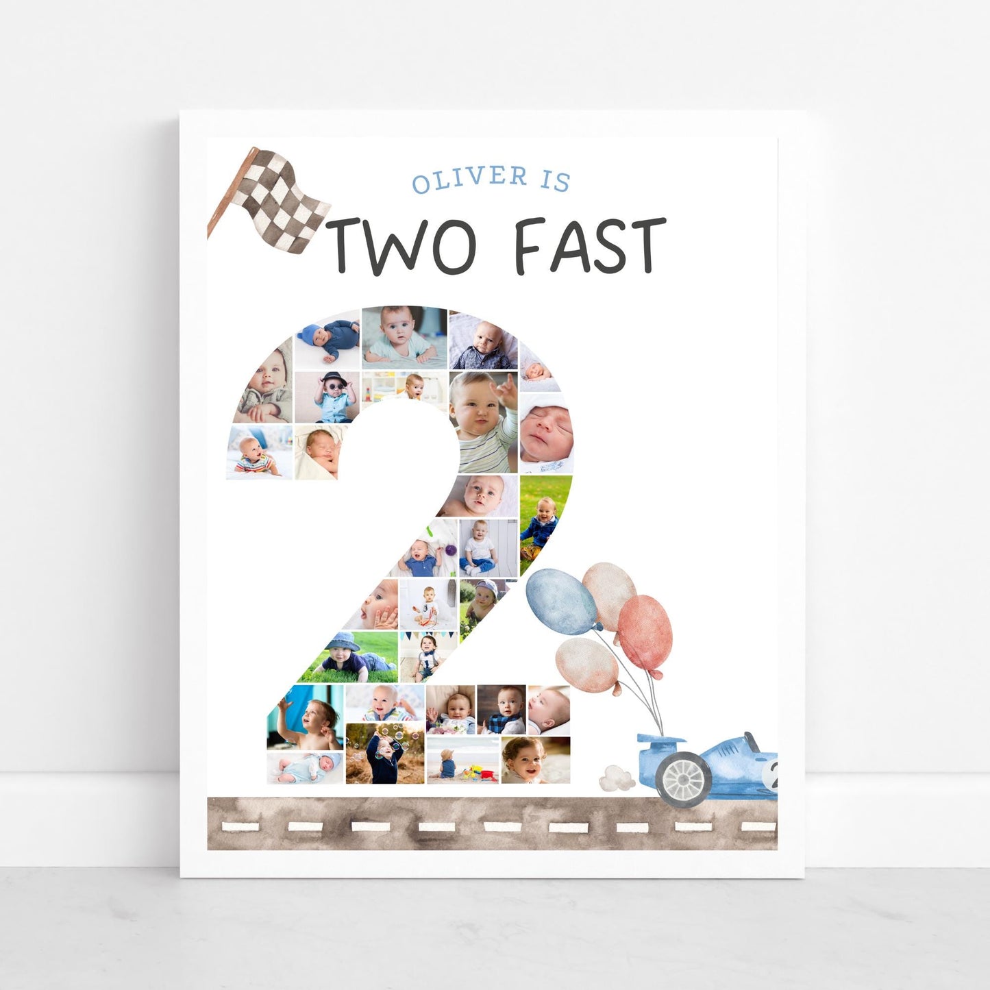 Two Fast Birthday Sign Photo Collage Editable Race Car Party Two Fast Two Curious 2nd Birthday Photo Banner Milestone photo sign