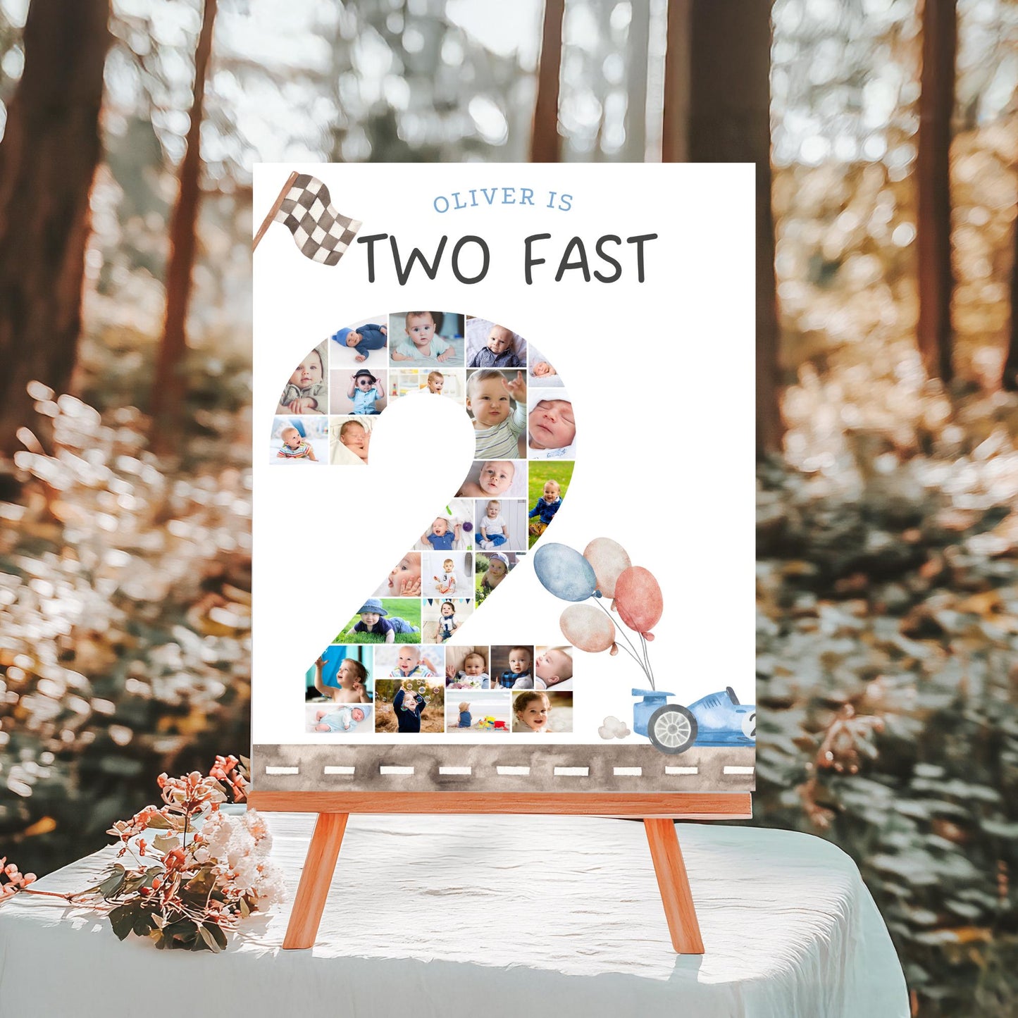 Two Fast Birthday Sign Photo Collage Editable Race Car Party Two Fast Two Curious 2nd Birthday Photo Banner Milestone photo sign