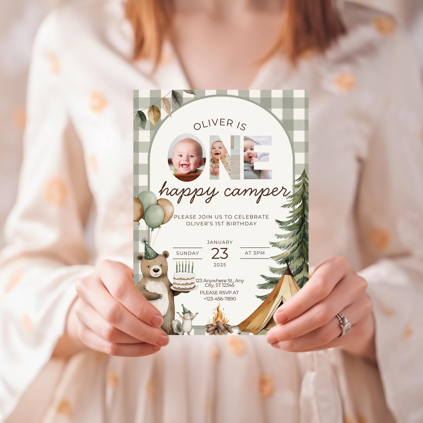 One Happy Camper Birthday Invitation Camping 1st Birthday Invite Boy Happy Camper 1st Birthday Woodland Party Evite Boy Happy Camper Decor
