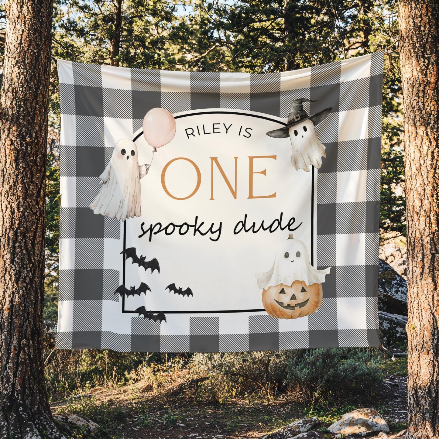 One Spooky Dude Birthday Personalized Banner 1st Birthday First Boo day Party Decor Photo Backdrop Ghost Banner Halloween First Birthday