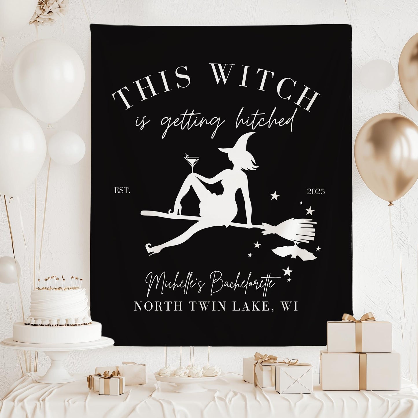 This Witch is Getting Hitched bachelorette Party Witch Bach Decor Halloween Hen do Sign bridal shower bach decorations Fabric Welcome sign