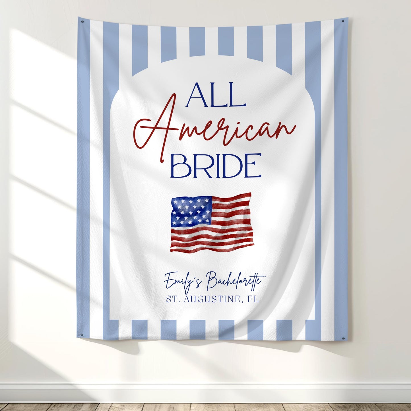 All American Bride Bachelorette Banner Red White and Blue Party Decor Patriotic Themed Sign 4th of July Bach Weekend Backdrop USA Bach Party