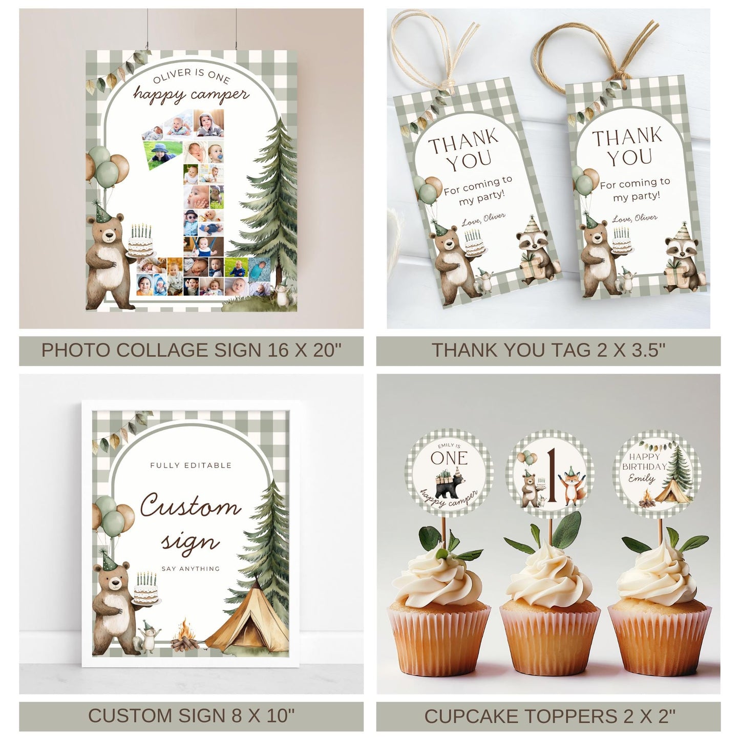 One Happy Camper Birthday Invite Camping First Birthday Party Decor Woodland 1st Birthday Bundle Lumberjack Theme Party Wild One Birthday