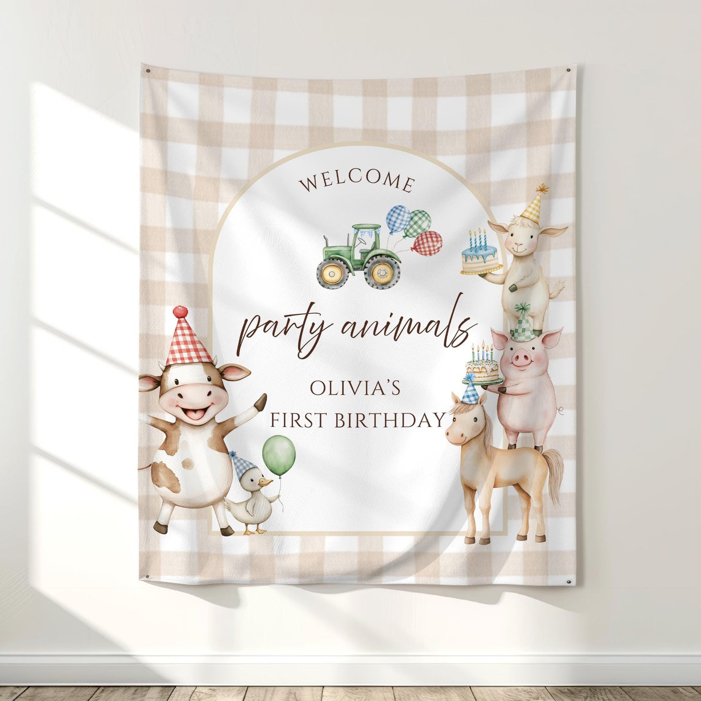 Farm Animal Birthday Welcome Sign Tapestry Calling All Party Animals Sign Barnyard Birthday Party Decor Farm Theme 1st Birthday Backdrop