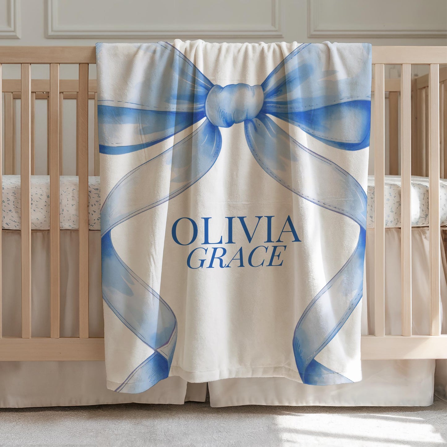 Pink Bow Personalized Blanket Baby Girl Coquette Blanket Gingham Baby Blanket Custom Baby Gift Girl Baby Shower Gift New Baby Girl Gift