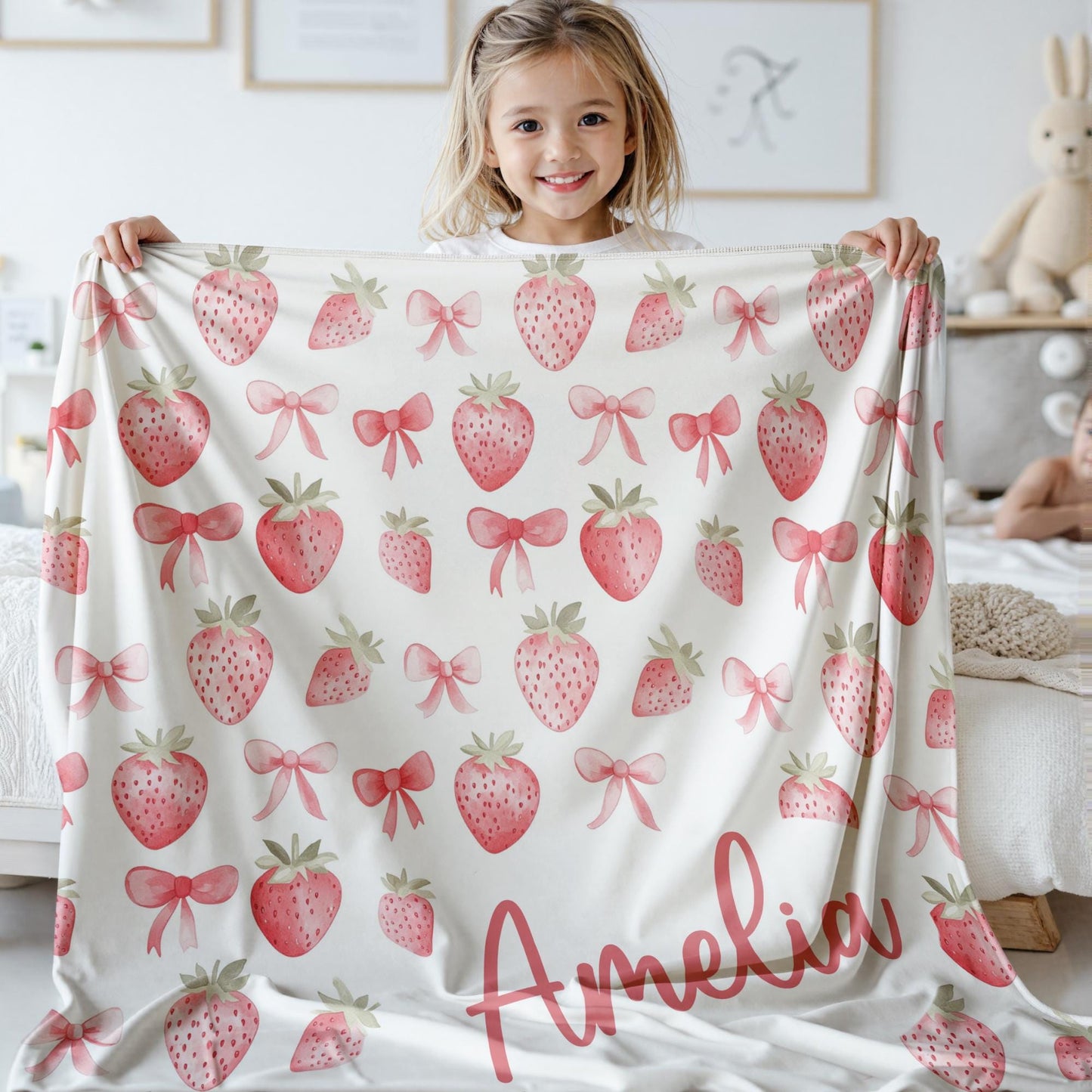 Pink Bow Personalized Blanket Baby Girl Coquette Blanket Berry Sweet Baby Blanket Custom Baby Gift Girl Baby Shower Gift New Baby Girl Gift