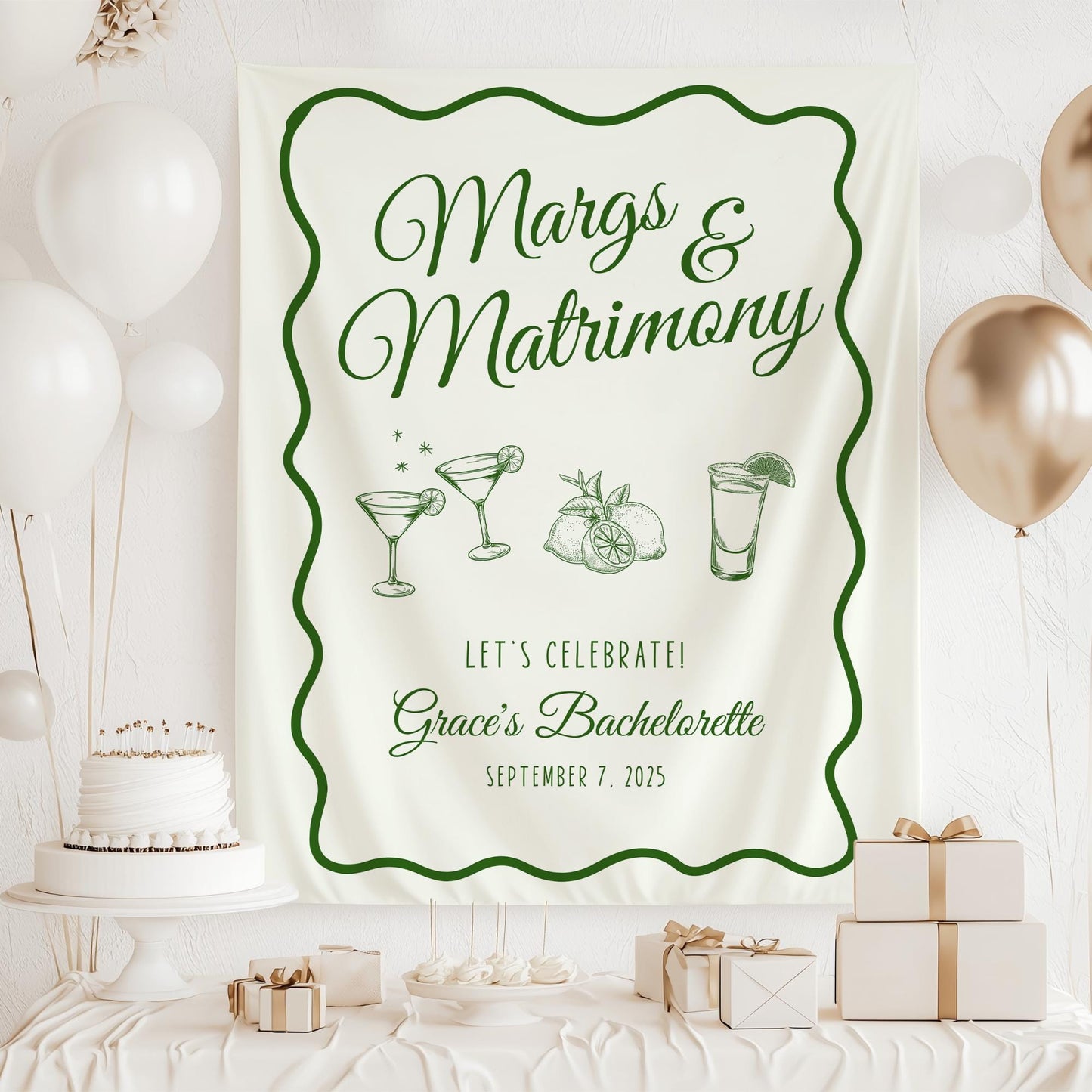 Margs and Matrimony Bachelorette Welcome Final Fiesta Bridal Shower Sign Whimsical Margarita Theme Bachelorette Tapestry Engagement Decor
