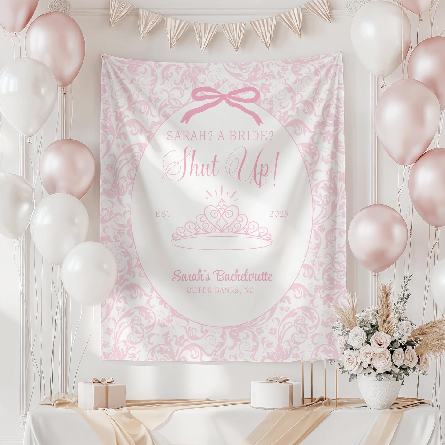 Me? A Bride? Shut Up! Banner Princess Themed Bachelorette Party Supplies Diaries Decor Princess Bridal shower Backdrop Tapestry decor Hen