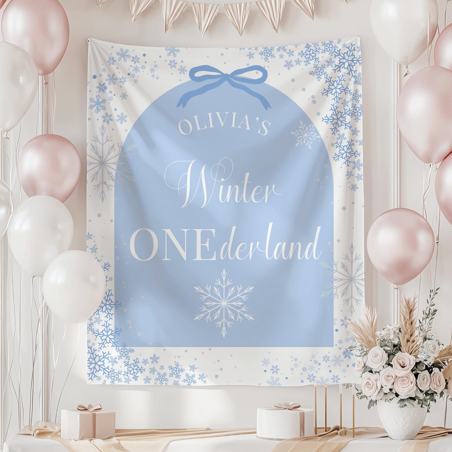 Winter Onederland Birthday Banner Winter Wonderland 1st Birthday Decor Snowflake First Birthday Welcome Sign, Christmas Birthday Tapestry
