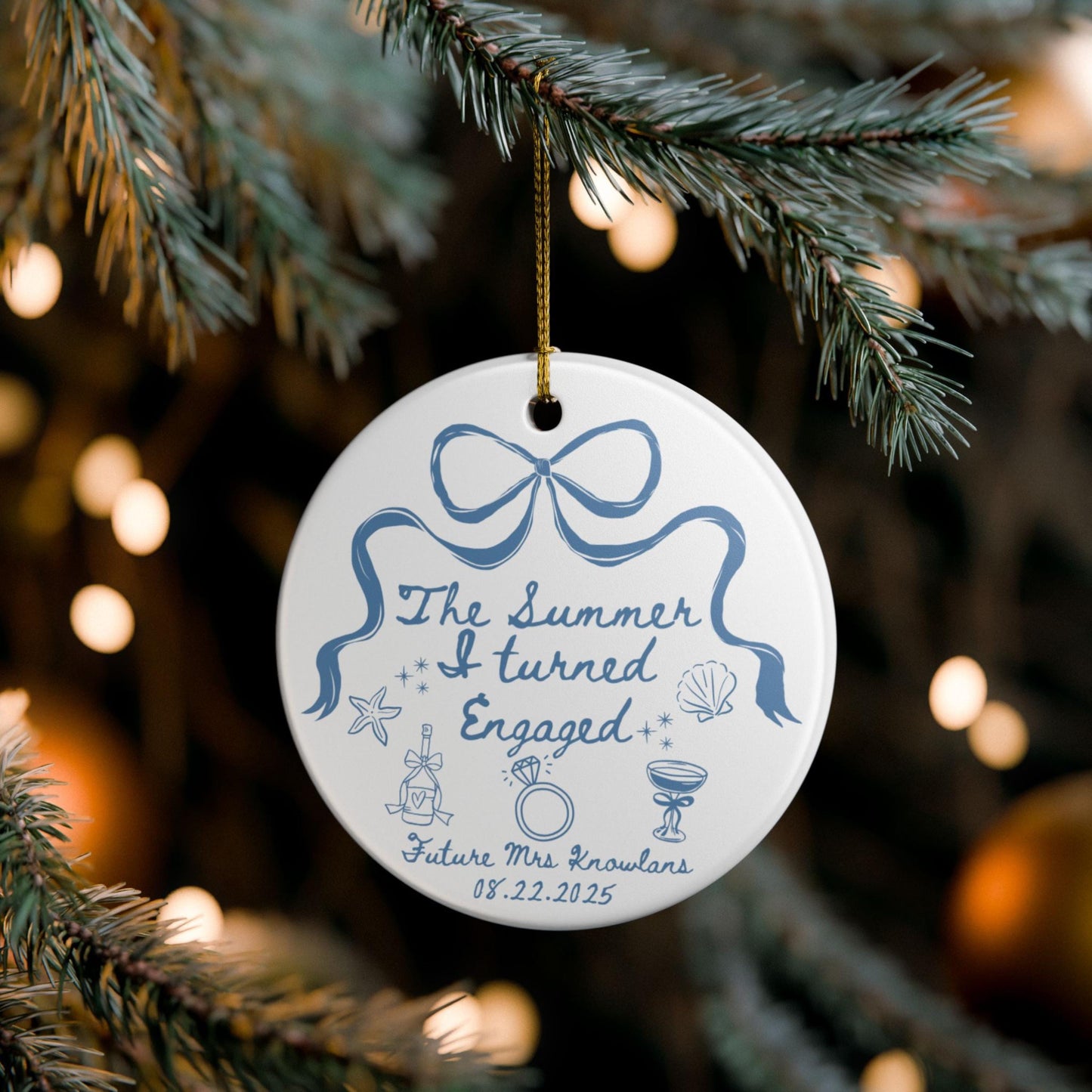 The Summer I Got Engaged Ornament, Personalized Christmas Gift, Bridal Shower Keepsake, Wedding Decor