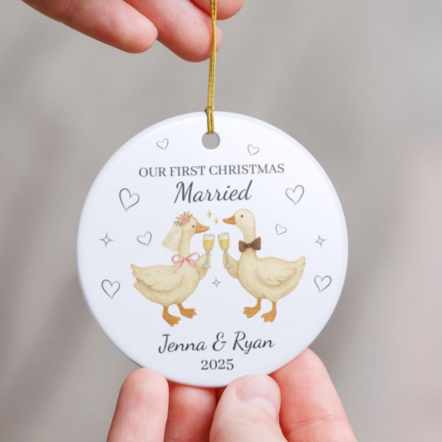 Our First Christmas Married 2025 Ornament Silly Goose Couple Ceramic Ornament, Cute Funny Newlywed Gift