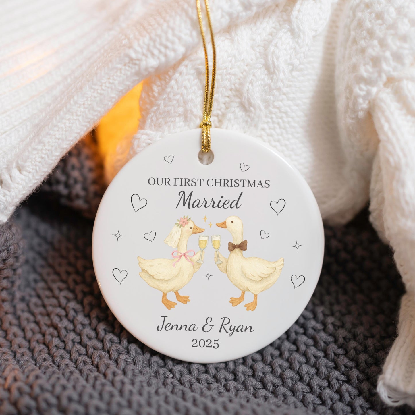 Funny Goose Christmas Ornament First Married Holiday Ornament for Couples, Ceramic Newlywed Tree Keepsake