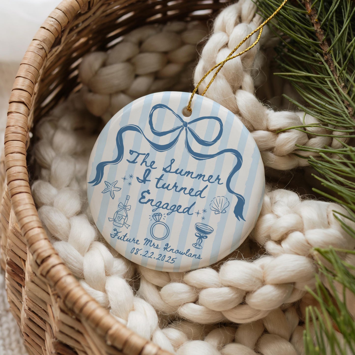 engaged girl summer, engagement ornament, marriage keepsake, bridal shower gift, engagement gift, best friend gift, bride to be gift, christmas memento, custom turned pretty, custom wedding gift, housewarming gift, personalized decor, wedding decoration