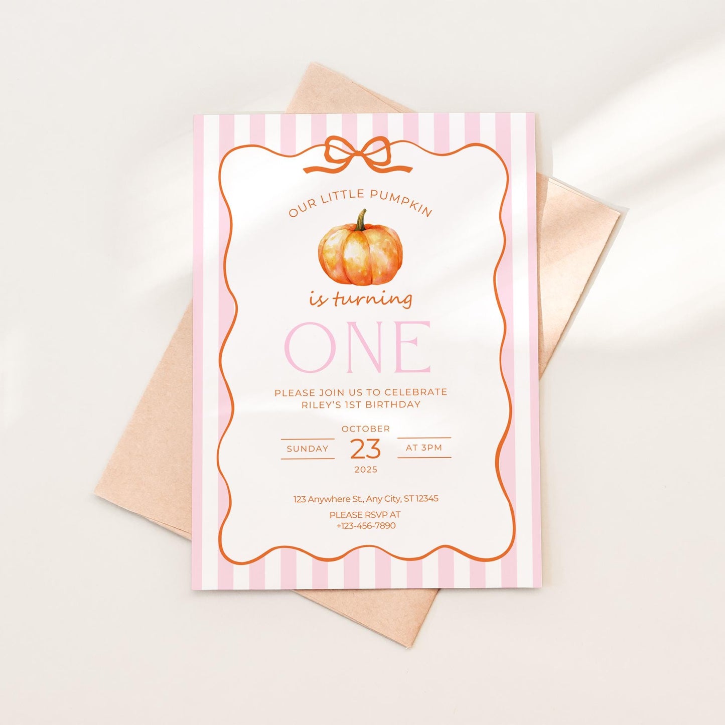 Our little pumpkin is turning one invitation, Creative Editable First Birthday Invite, Fall Pumpkin Theme