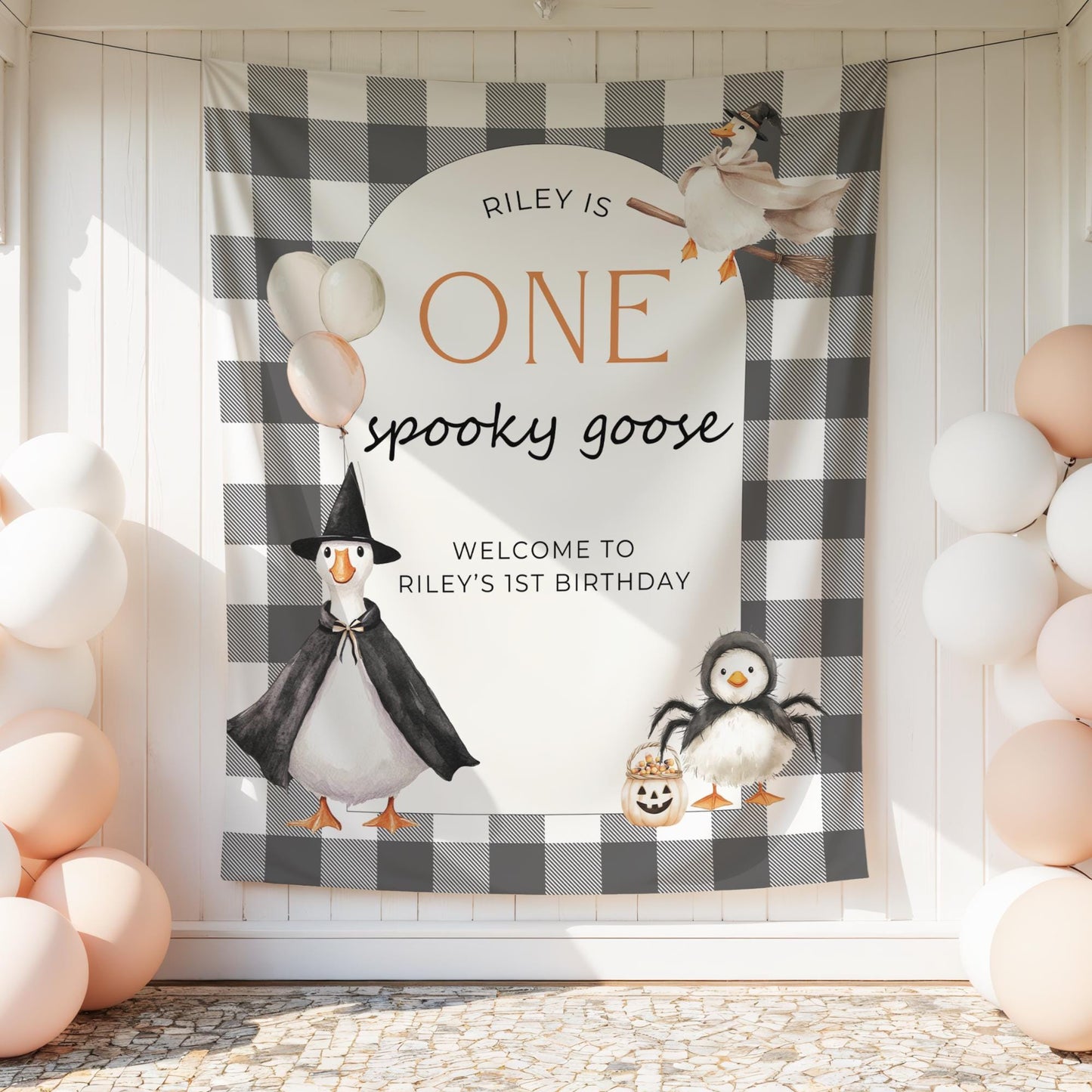 Halloween Birthday Personalized Banner 1st Birthday One Spooky Goose Party Decor Photo Backdrop Spooky One Custom Sign First Boo Day