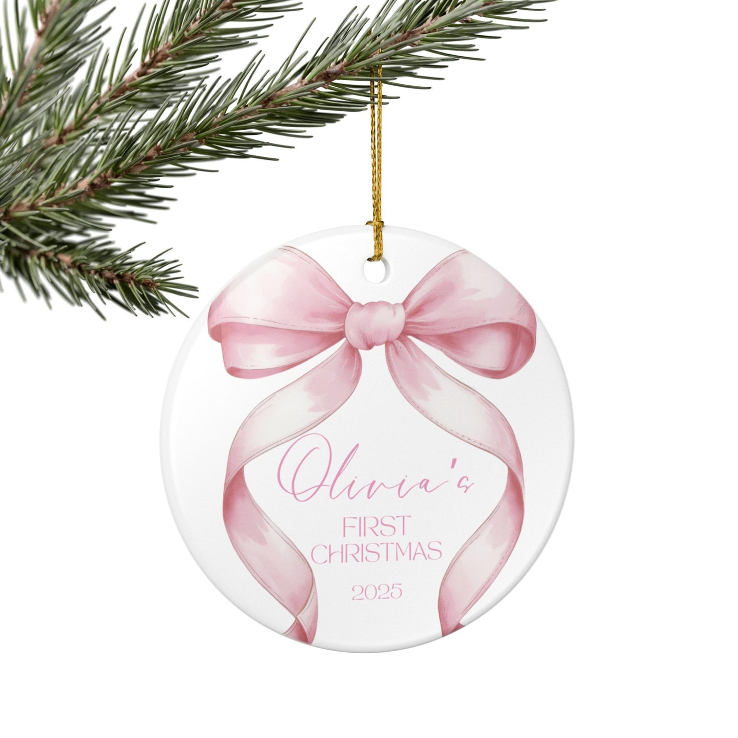 Baby First Christmas, Pink Bow Christmas, Christmas Ornament, Custom Baby Ornament, New Baby Ornament, Newborn Ornaments, Baby Name Ornament, Baby Keepsake Gift, Personalized Baby, Girl First Christmas, Baby Girl Ornament, Baby Girl Christmas, Pink Bows Ornament