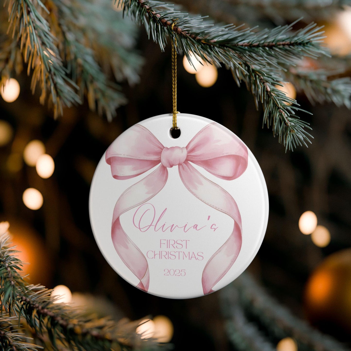 Pink Bow Baby's First Christmas Ornament, Special Keepsake for Baby Girl, 2025 Holiday Gift