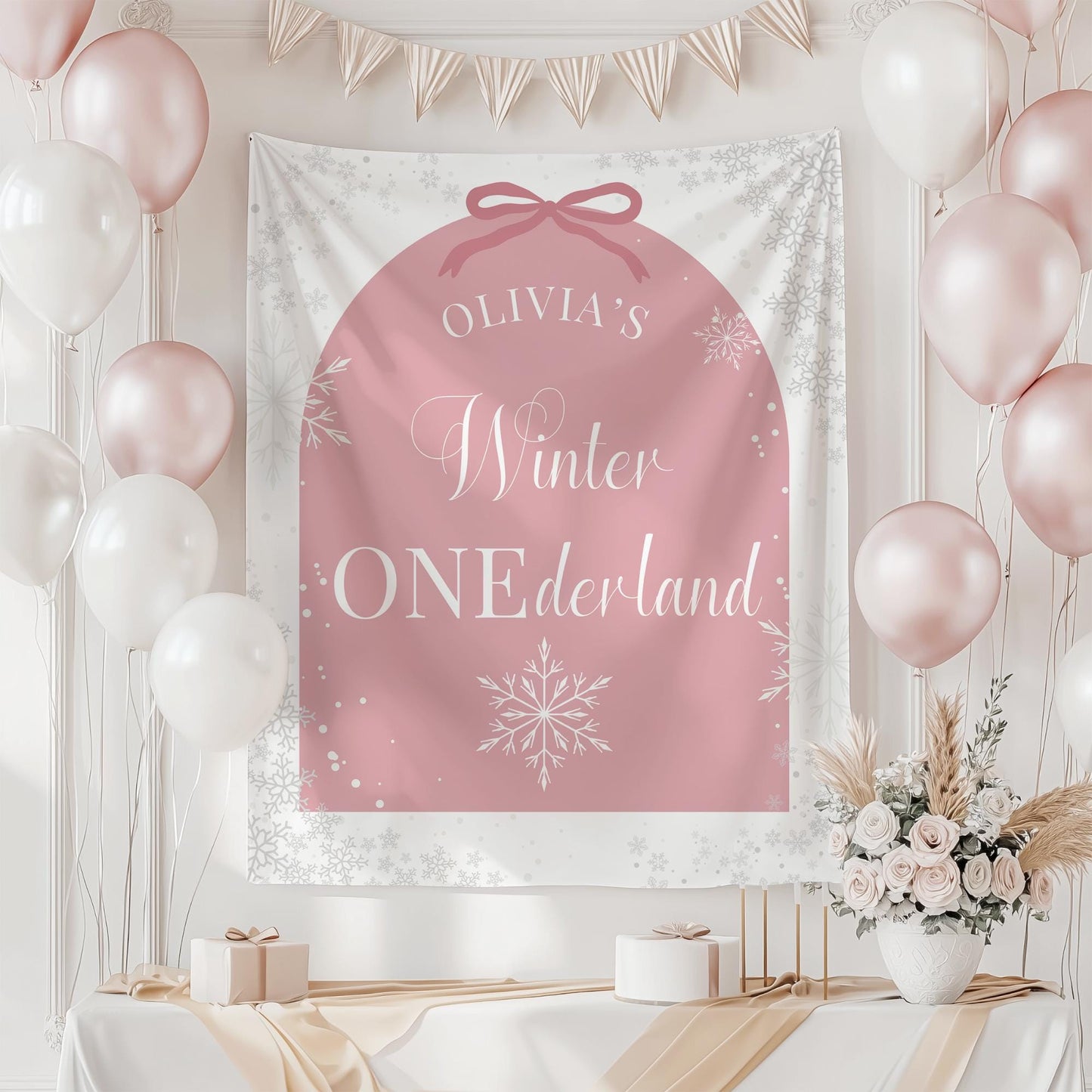 Winter Onederland Birthday Banner Winter Wonderland 1st Birthday Decor Snowflake First Birthday Welcome Sign Christmas Birthday Tapestry