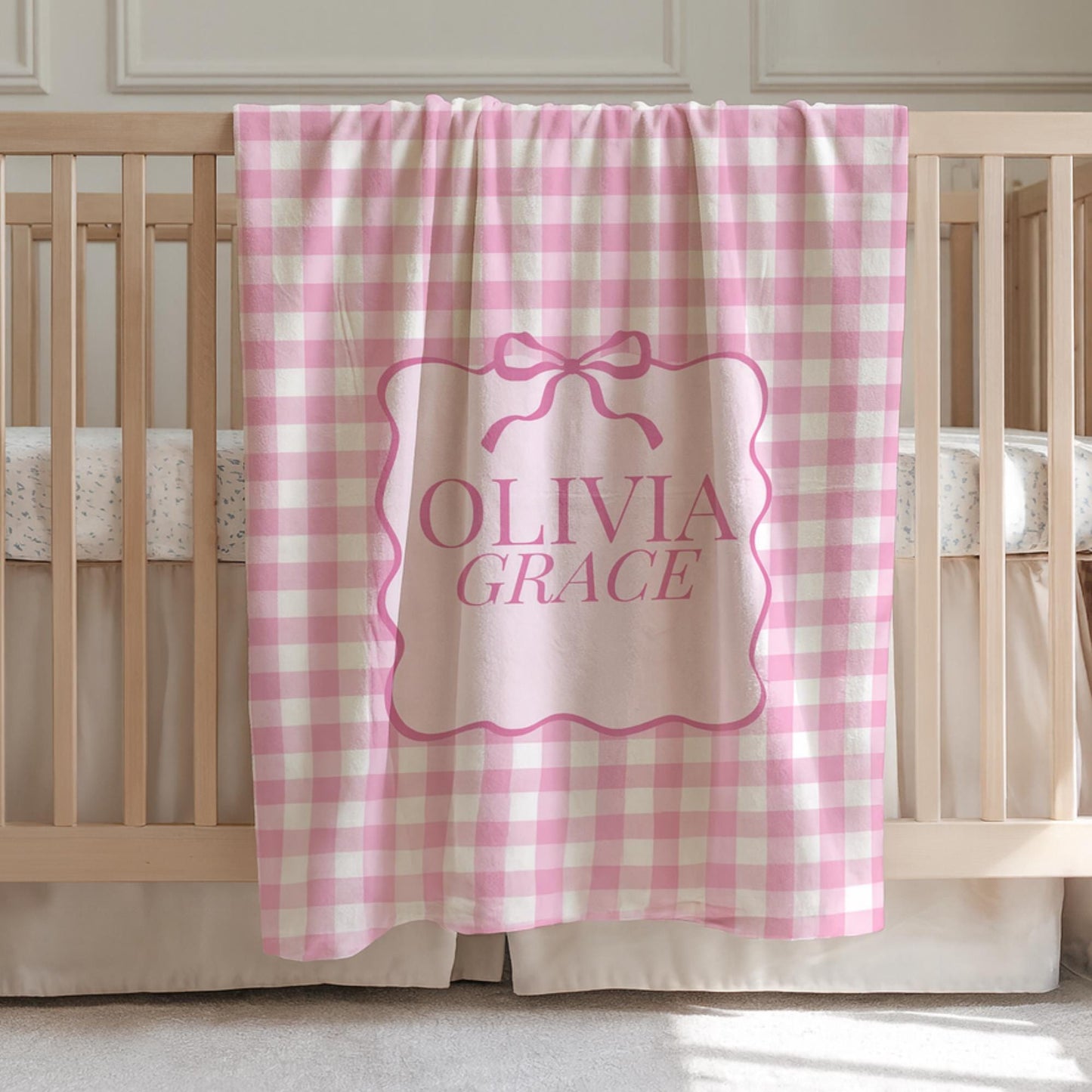 Personalized Blanket Baby Girl Coquette Blanket Gingham Baby Blanket Custom Baby Gift Girl Baby Shower Gift New Baby Girl Gift Blanket