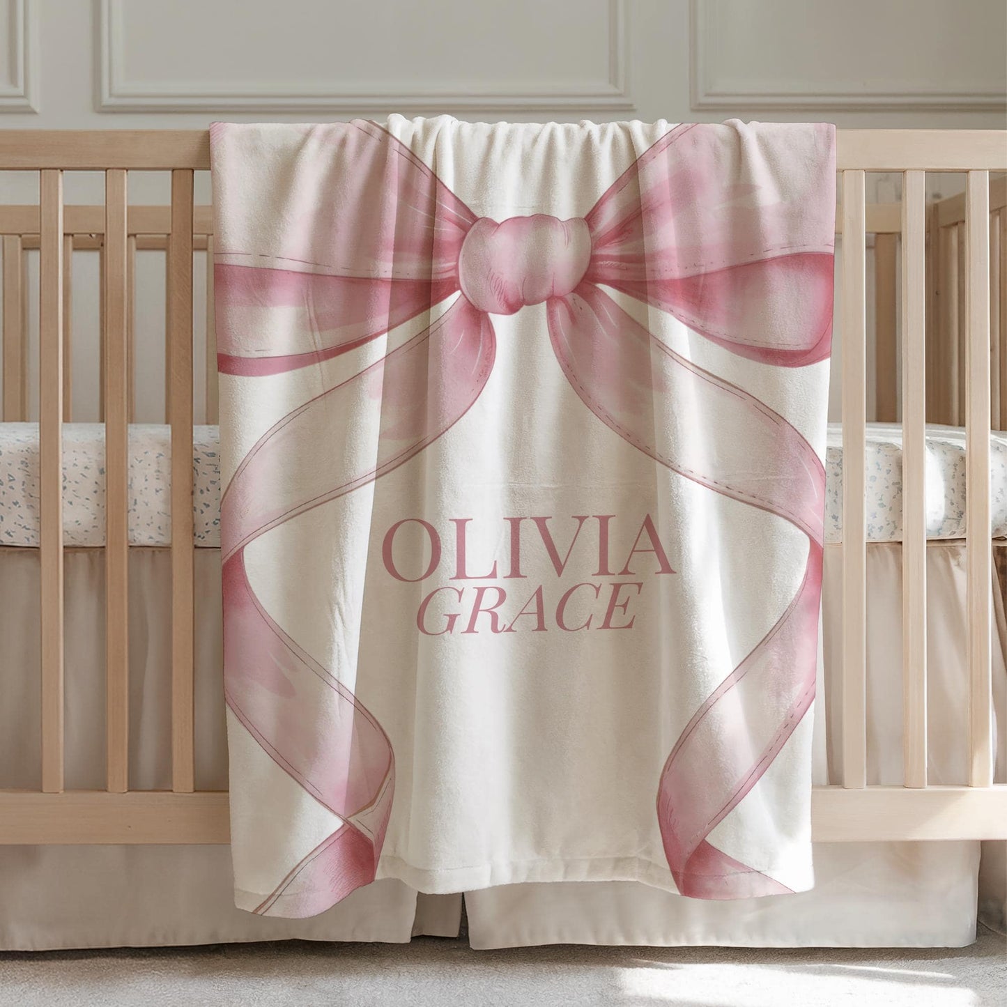 Pink Bow Personalized Blanket Baby Girl Coquette Blanket Gingham Baby Blanket Custom Baby Gift Girl Baby Shower Gift New Baby Girl Gift