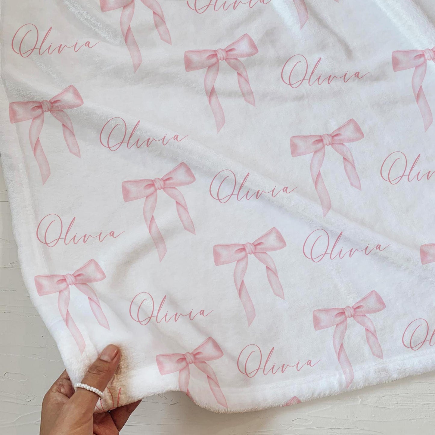 Pink Bow Personalized Blanket Baby Girl Coquette Blanket Gingham Baby Blanket Custom Baby Gift Girl Baby Shower Gift New Baby Girl Gift