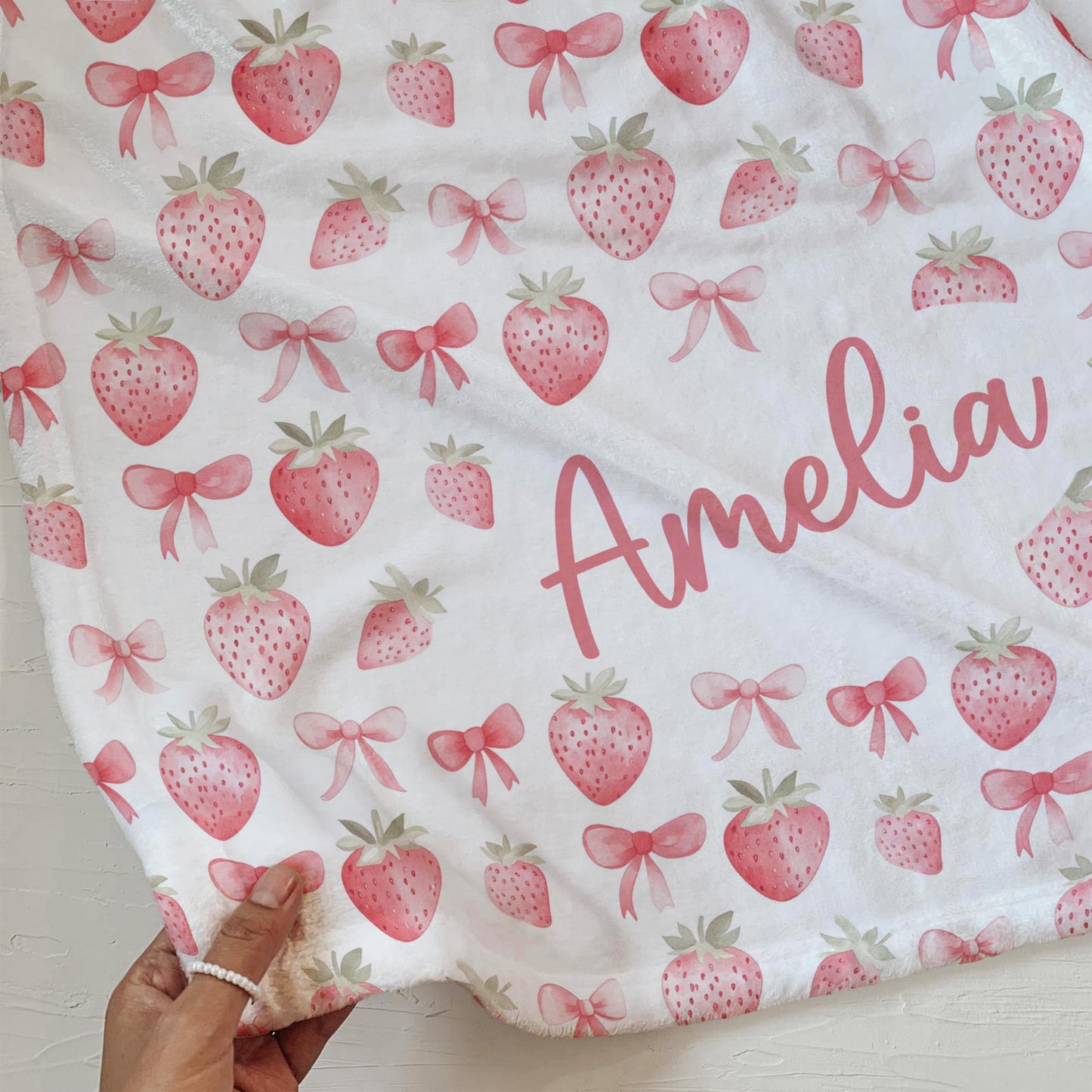 Pink Bow Personalized Blanket Baby Girl Coquette Blanket Berry Sweet Baby Blanket Custom Baby Gift Girl Baby Shower Gift New Baby Girl Gift