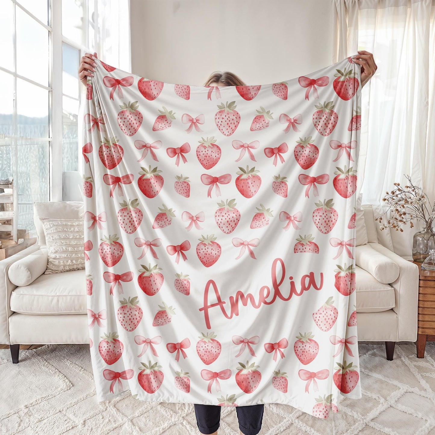 Pink Bow Personalized Blanket Baby Girl Coquette Blanket Berry Sweet Baby Blanket Custom Baby Gift Girl Baby Shower Gift New Baby Girl Gift