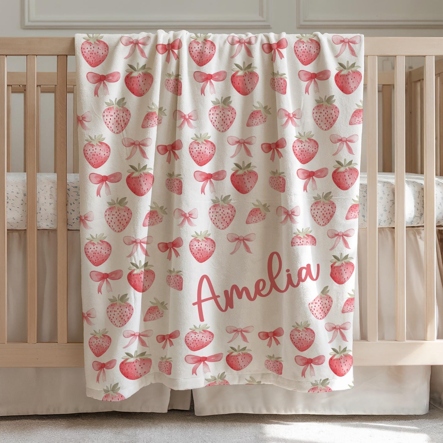 Pink Bow Personalized Blanket Baby Girl Coquette Blanket Berry Sweet Baby Blanket Custom Baby Gift Girl Baby Shower Gift New Baby Girl Gift